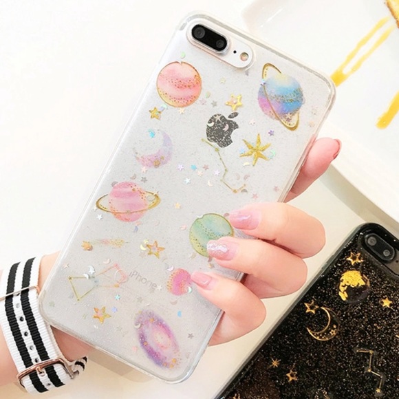 Accessories - NEW iPhone 7+/8+ Glitter Moon Space Planet Case